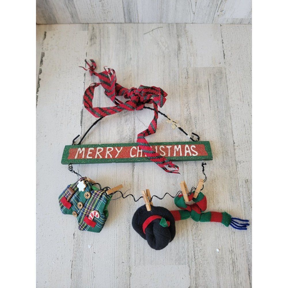 Vintage Merry xmas sign hat scarf hang up vest xmas